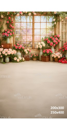 Tło fotograficzne z różami i dużym oknem | 3761